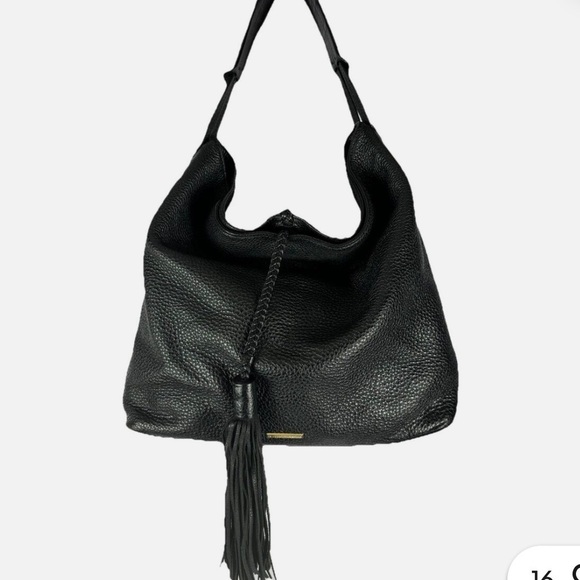 Rebecca Minkoff Handbags - Rebecca Minkoff Isobel Black Pebbled Leather Hobo Handbag with Tassels